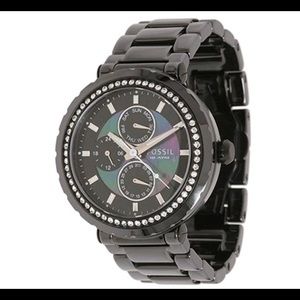 FOSSIL Black Ceramic Swarovski Crystal Bezel Watch